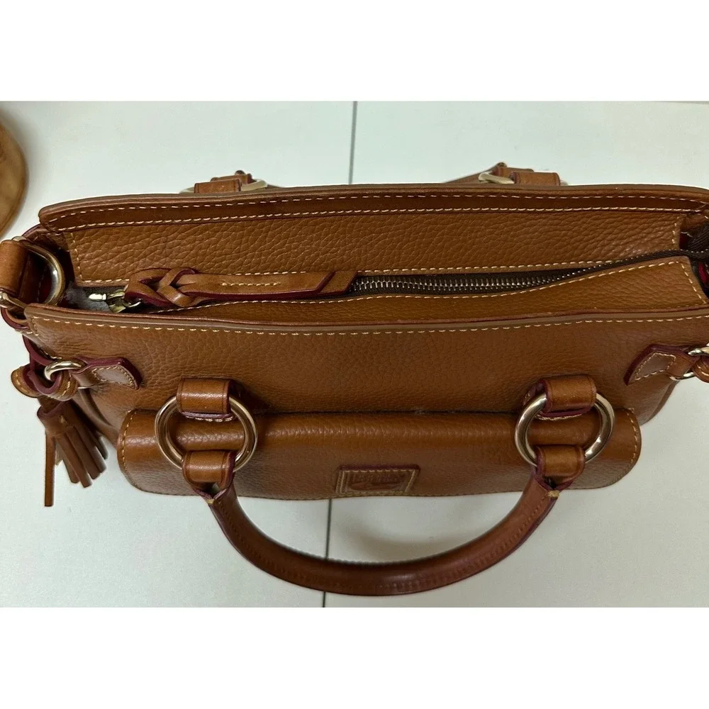 Dooney & Bourke Pebbled Leather Satchel Bag Ginger Tan Tassel Gold Hardware